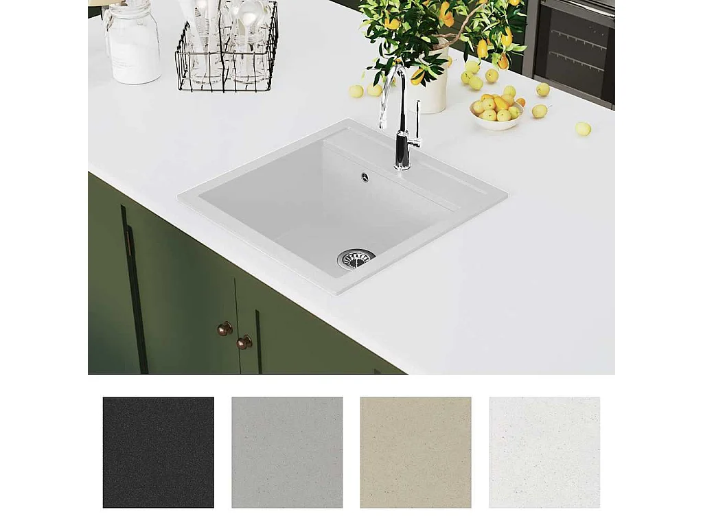 Fregadero de cocina de granito, fregadero individual, blanco