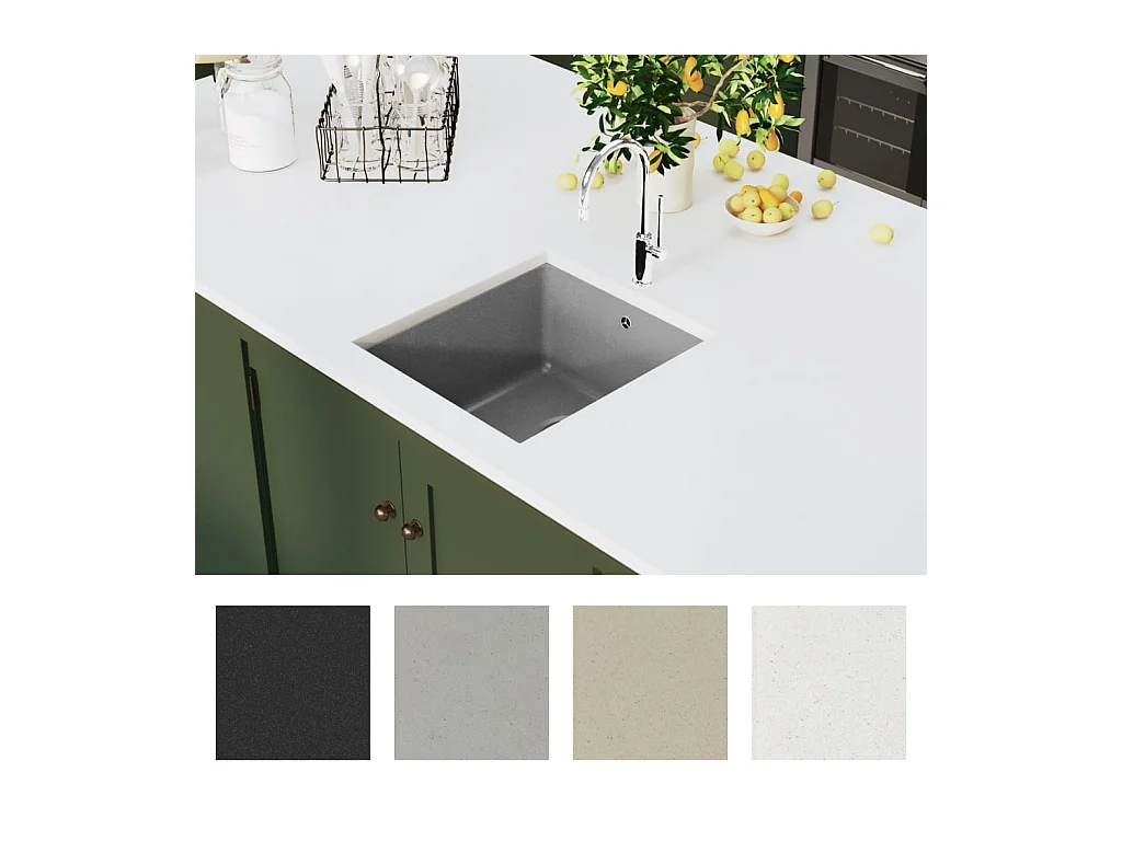 Granieten keukenspoelbak met enkele kom, grijs