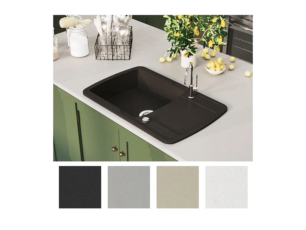 Zwarte granieten spoelbak met één kom