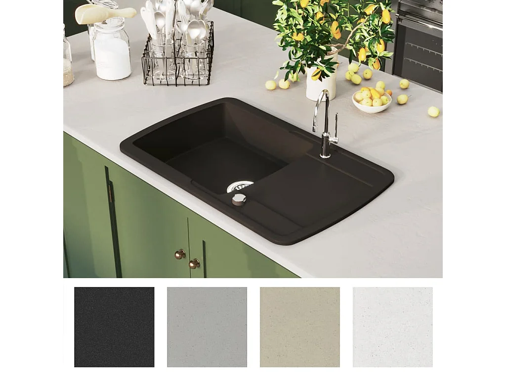 Évier de cuisine en granit Bac unique Noir