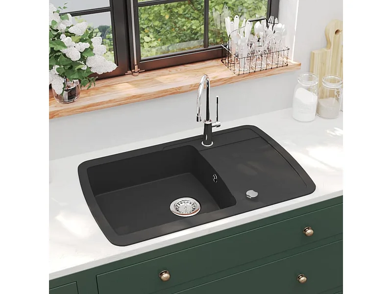 Lavello da cucina in granito nero a una vasca