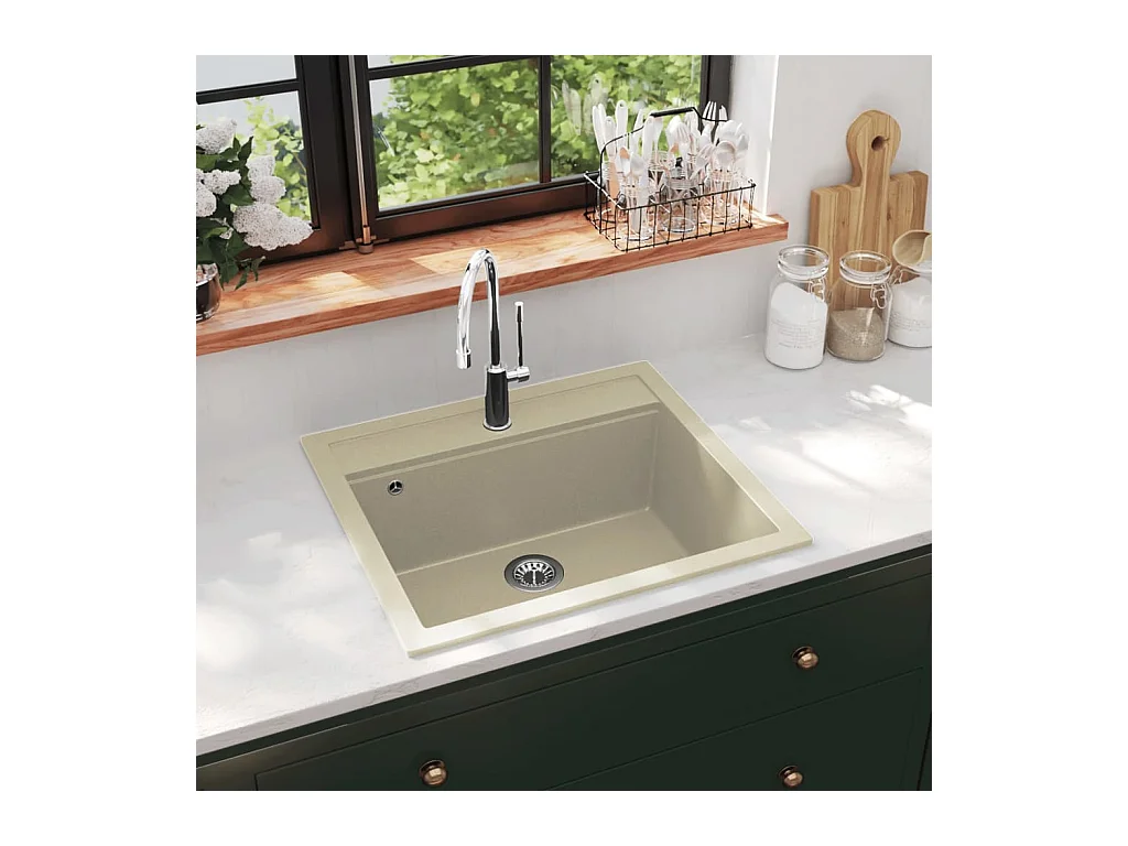 Granieten keukenspoelbak enkele spoelbak beige
