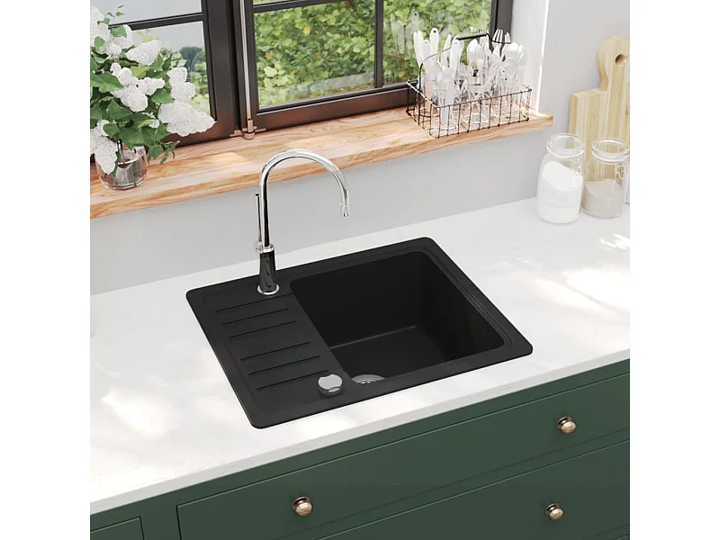 Schwarzes Einzelbecken-Spülbecken aus Granit