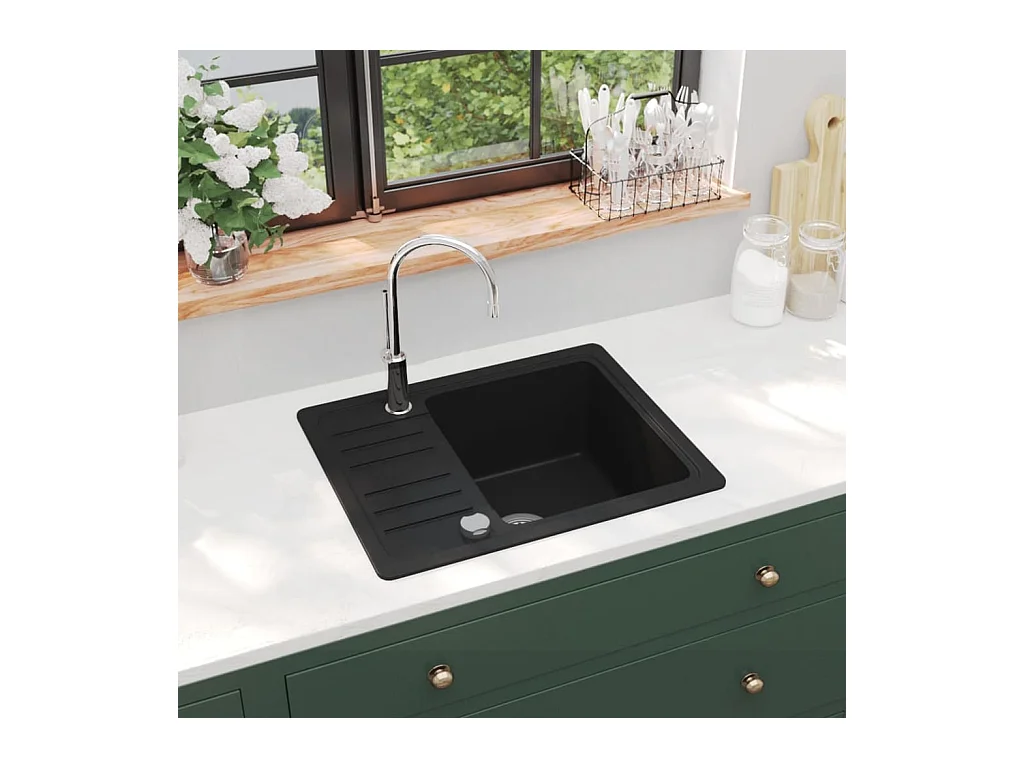 Schwarzes Einzelbecken-Spülbecken aus Granit