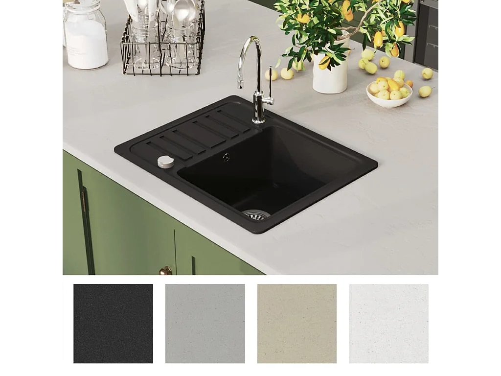 Évier de cuisine en granit Bac unique Noir