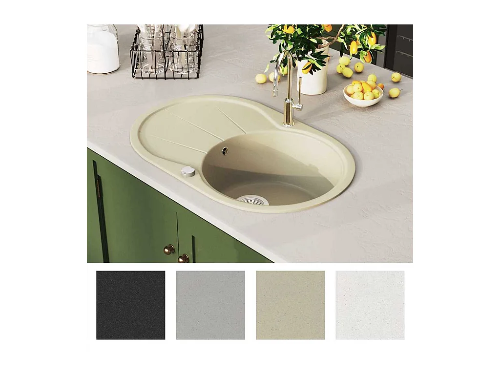 Granieten keukenspoelbak, enkele ovale beige wastafel