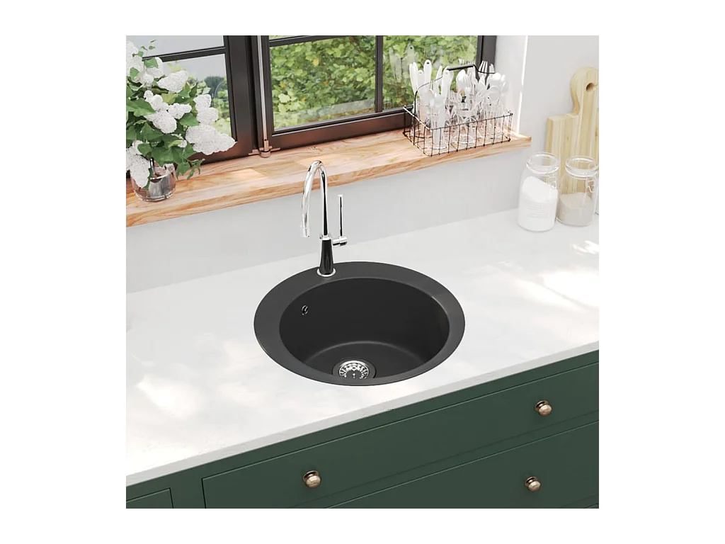 Granitspüle Einzelbecken rund schwarz