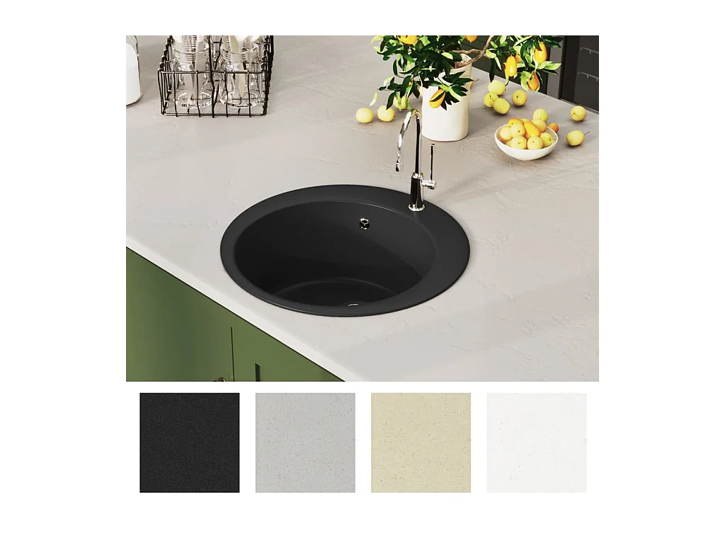 Granitspüle Einzelbecken rund schwarz