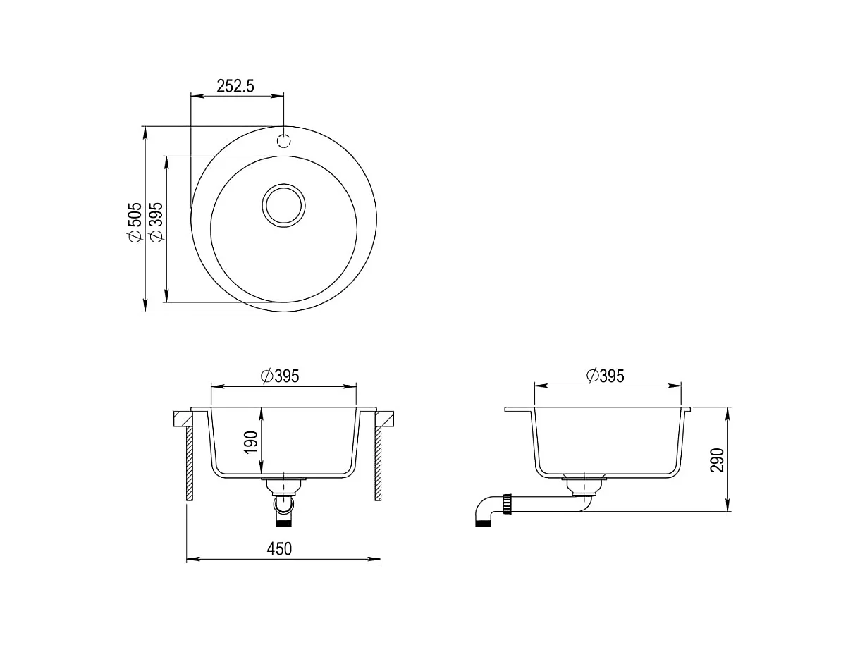 Granitspüle Einzelbecken rund schwarz