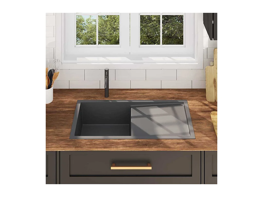 Handgefertigte Küchenspüle aus schwarzem Edelstahl