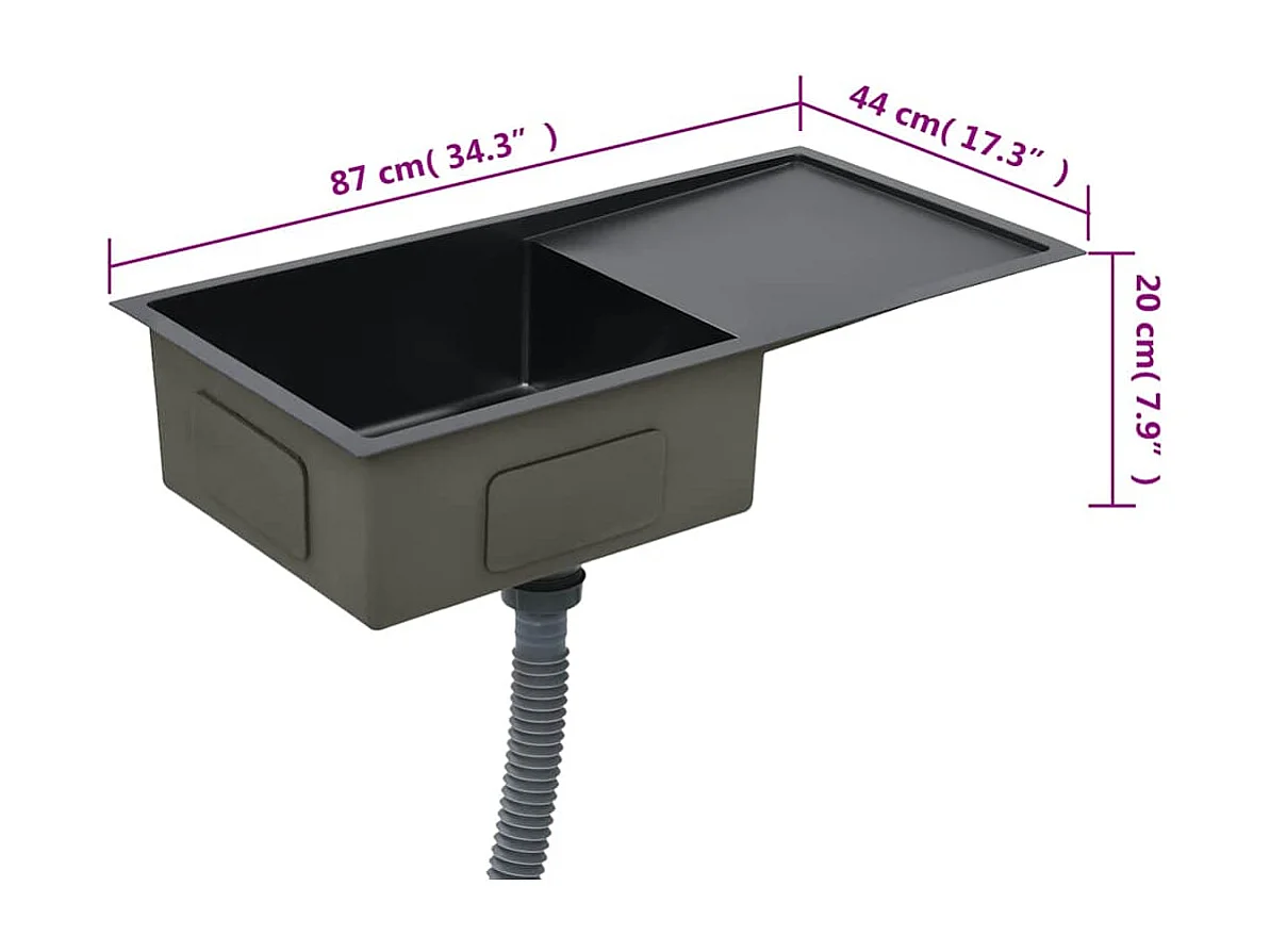Handgefertigte Küchenspüle aus schwarzem Edelstahl