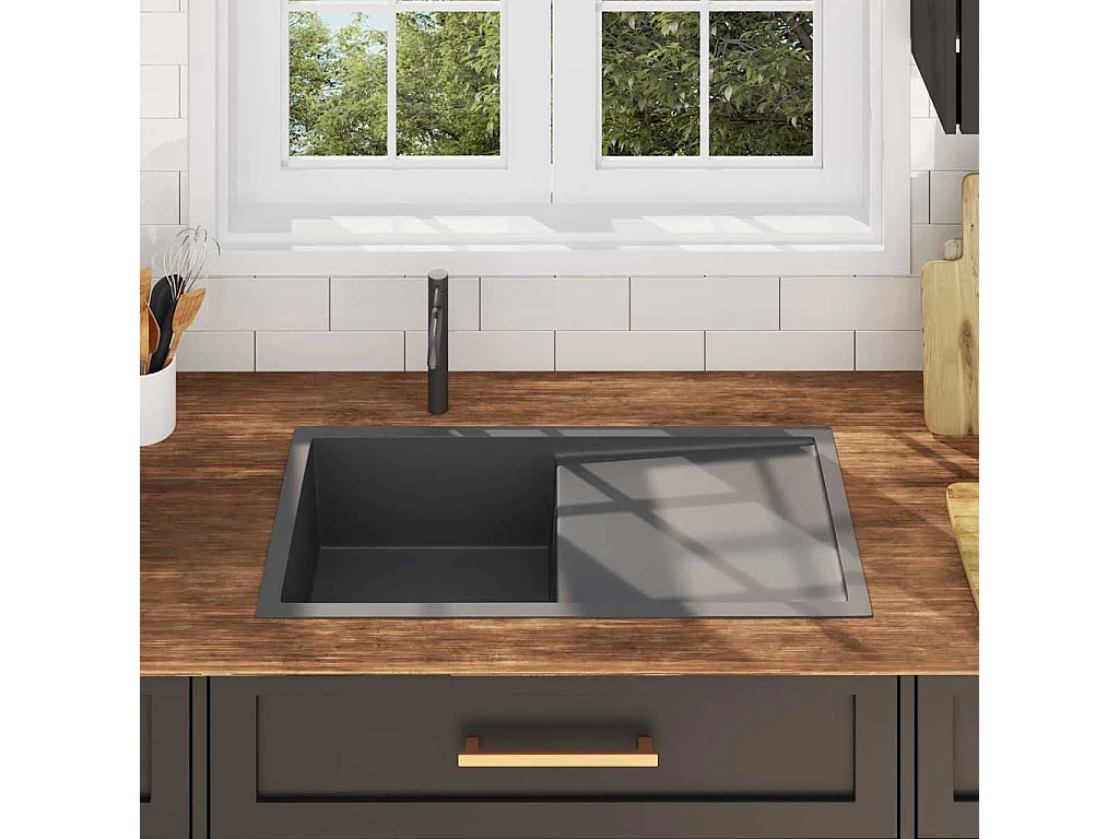 Lavello da cucina fatto a mano in acciaio inossidabile nero