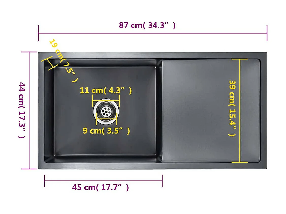 Lavello da cucina fatto a mano in acciaio inossidabile nero