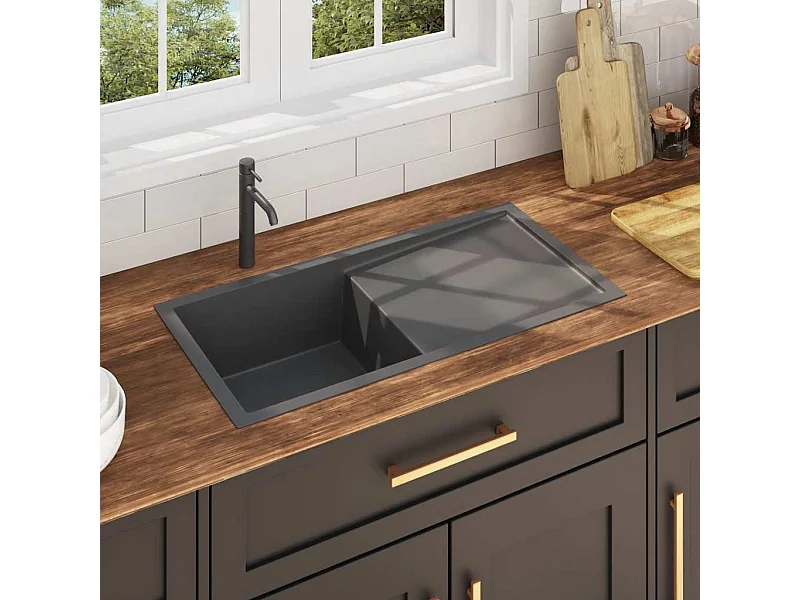 Lavello da cucina fatto a mano in acciaio inossidabile nero