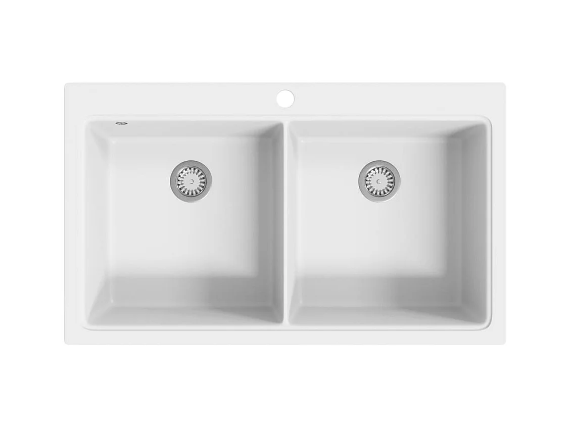 Fregadero de cocina bajo encimera de granito blanco crema con doble cubeta