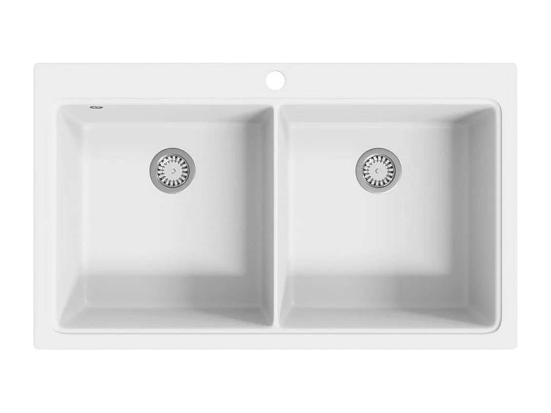 Fregadero de cocina bajo encimera de granito blanco crema con doble cubeta