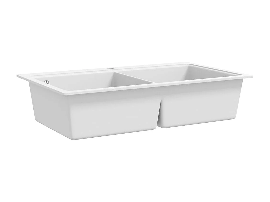 Fregadero de cocina bajo encimera de granito blanco crema con doble cubeta