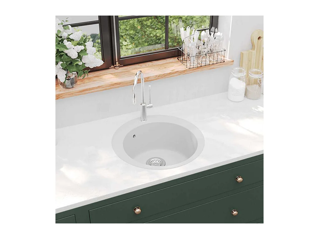 Évier de cuisine Granit Rond Blanc