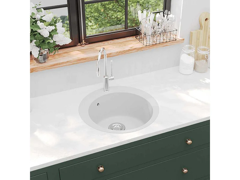 Évier de cuisine Granit Rond Blanc