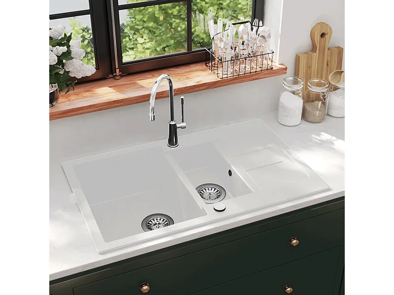 Évier de cuisine Granit Double lavabo Blanc