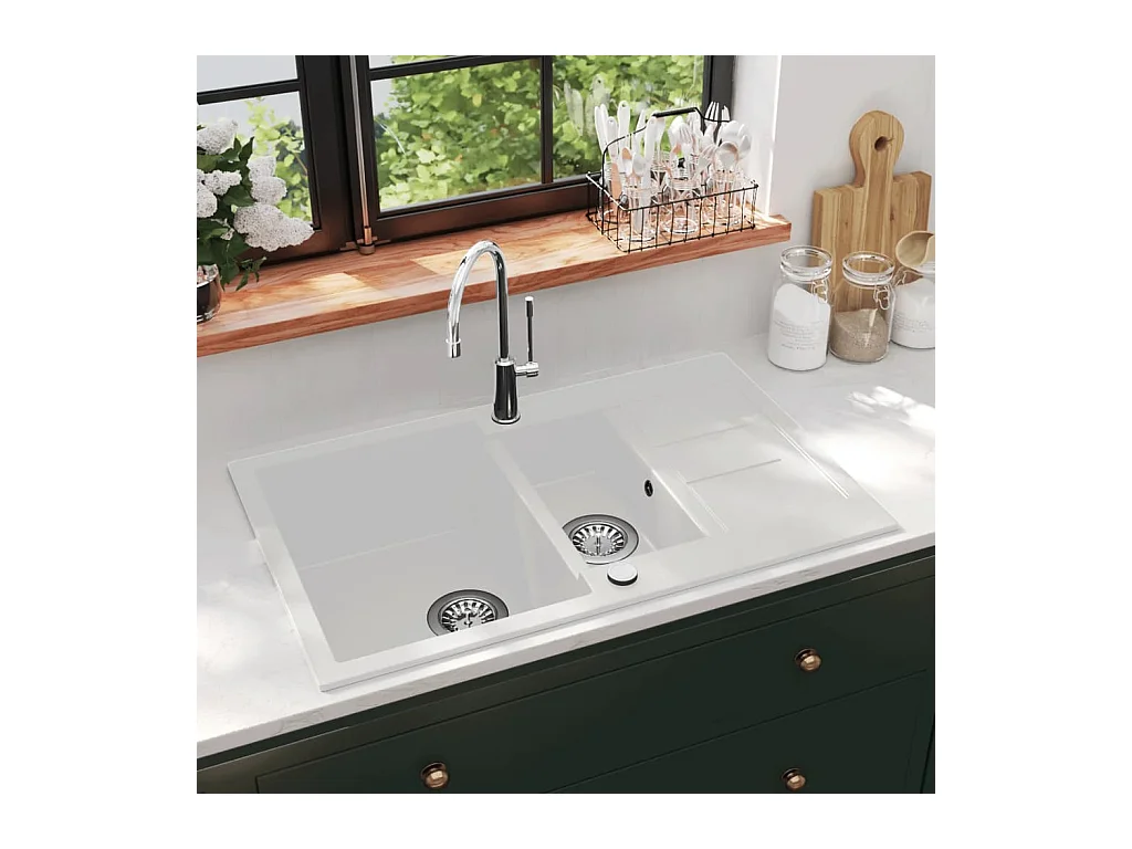 Évier de cuisine Granit Double lavabo Blanc