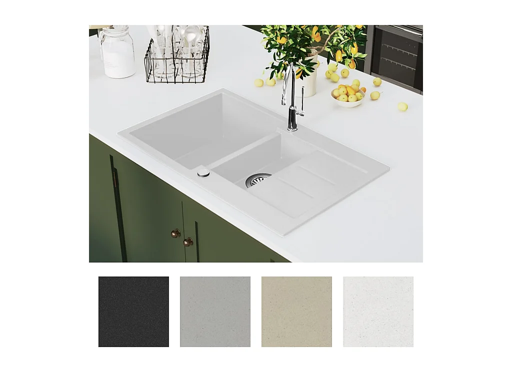 Évier de cuisine Granit Double lavabo Blanc