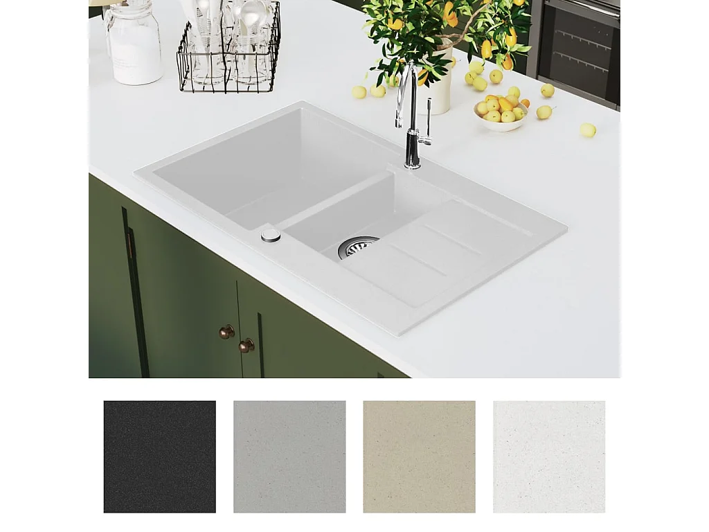 Fregadero de cocina de granito doble blanco