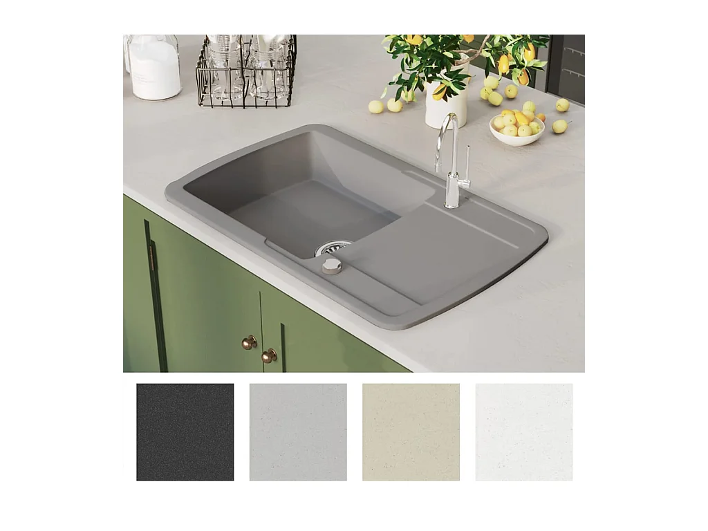 Fregadero de cocina de granito de un solo tazón gris