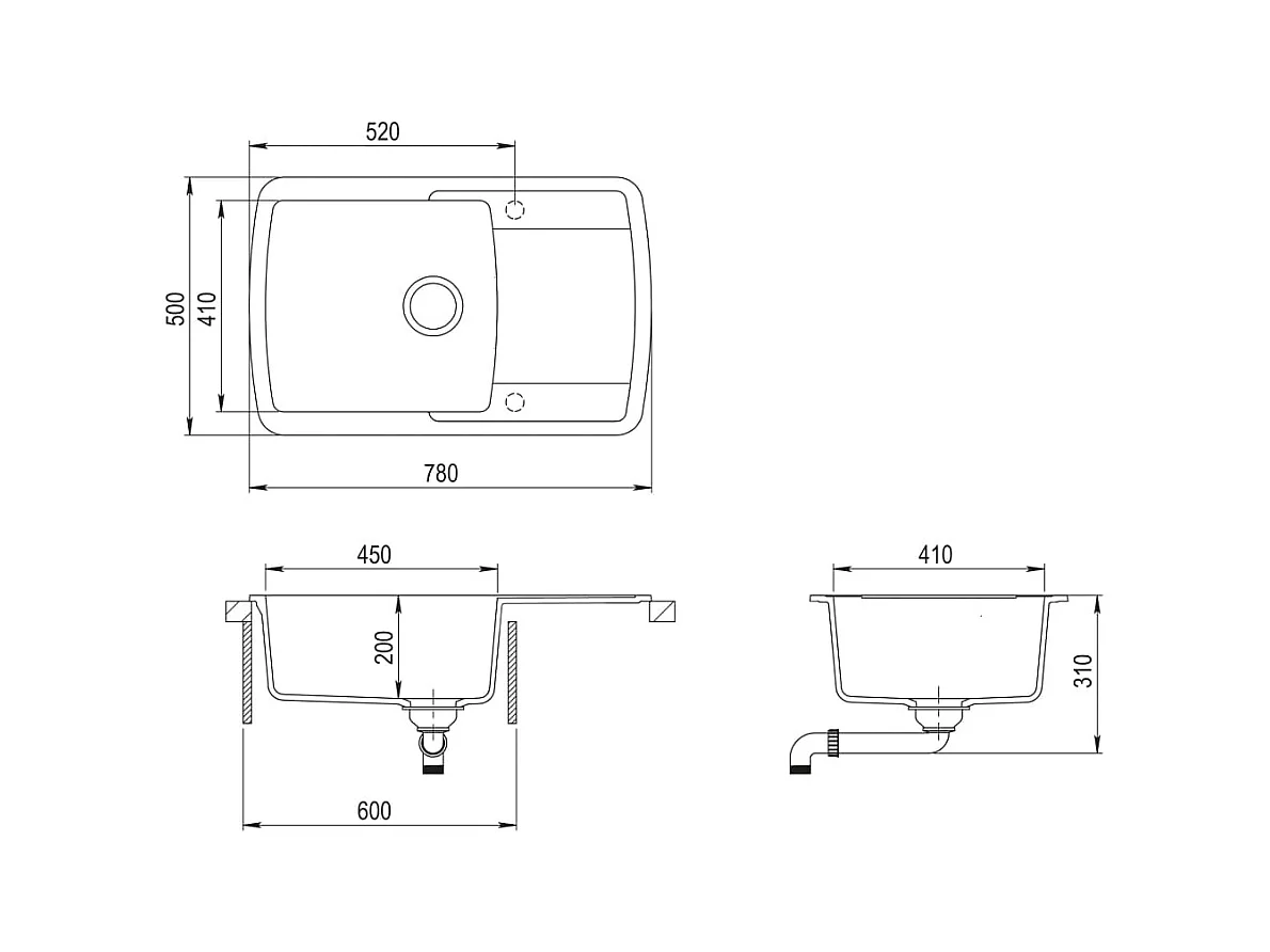 Fregadero de cocina de granito de un solo tazón gris