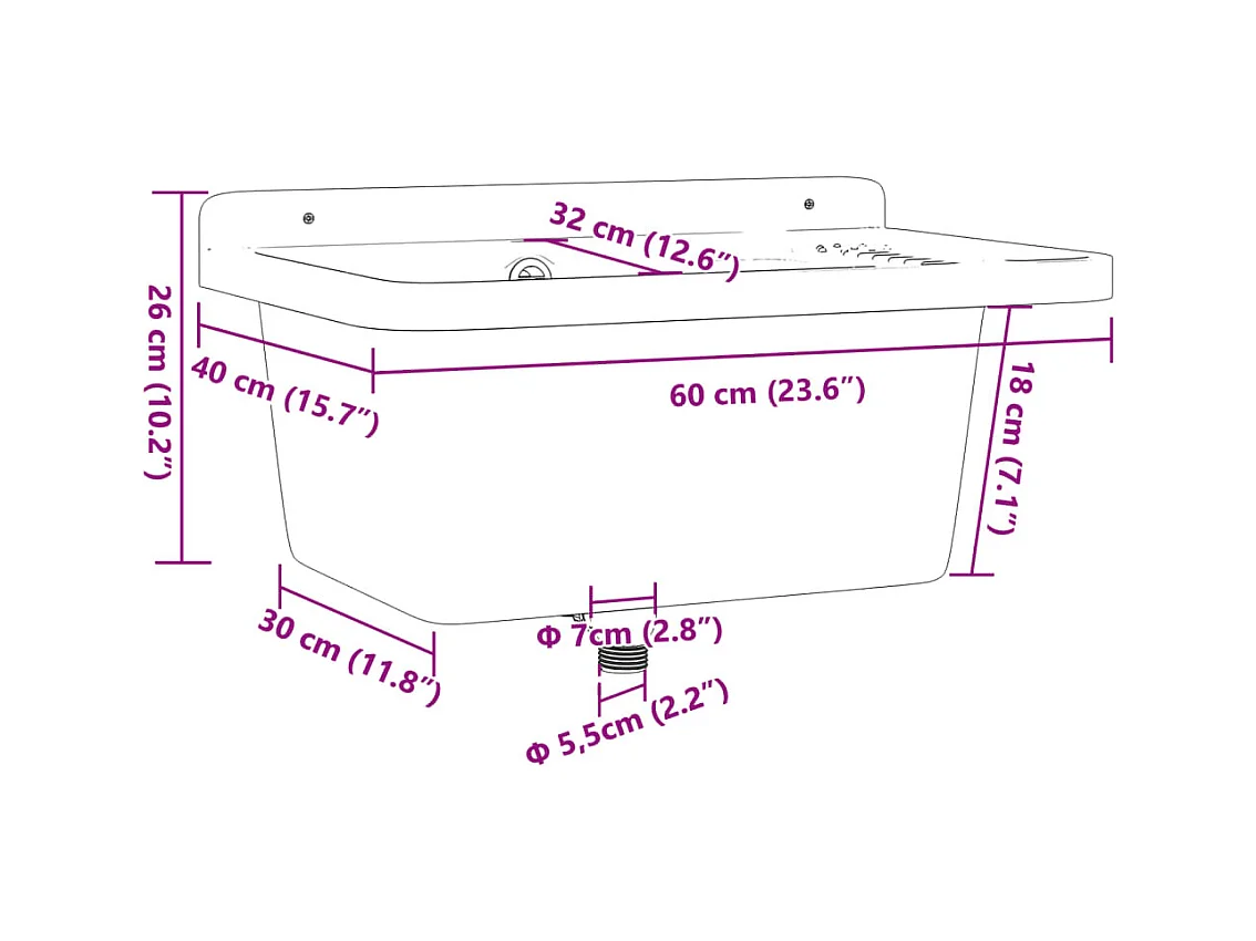 Wandwastafel, grijs, 60x40x28 cm, hars