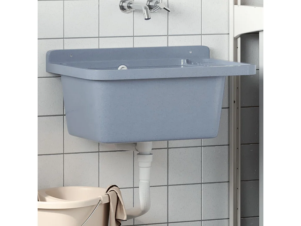 Lavabo de pared, gris, 60x40x28 cm, resina