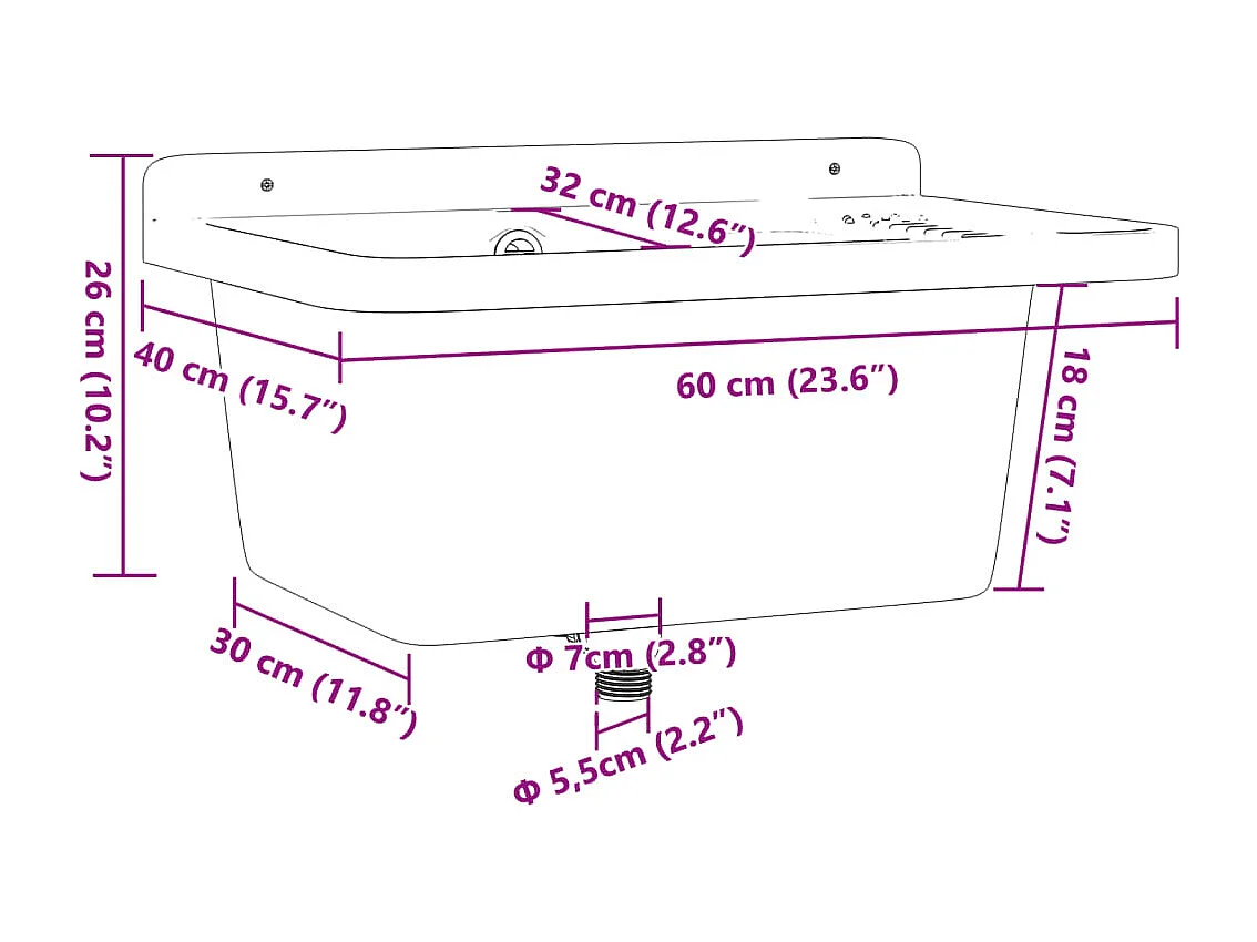 Lavabo de pared, gris, 60x40x28 cm, resina