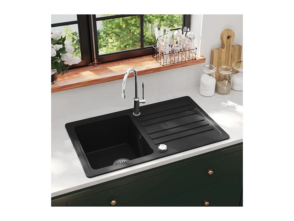 Granitspüle mit umkehrbarer Abtropffläche Schwarz