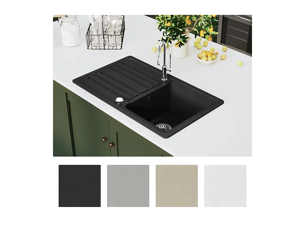 Granitspüle mit umkehrbarer Abtropffläche Schwarz