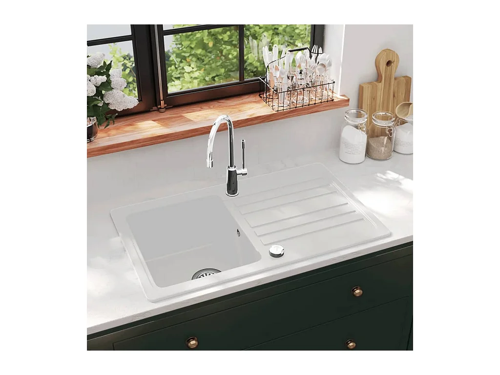 Fregadero de cocina reversible de granito crema de un seno con escurridor