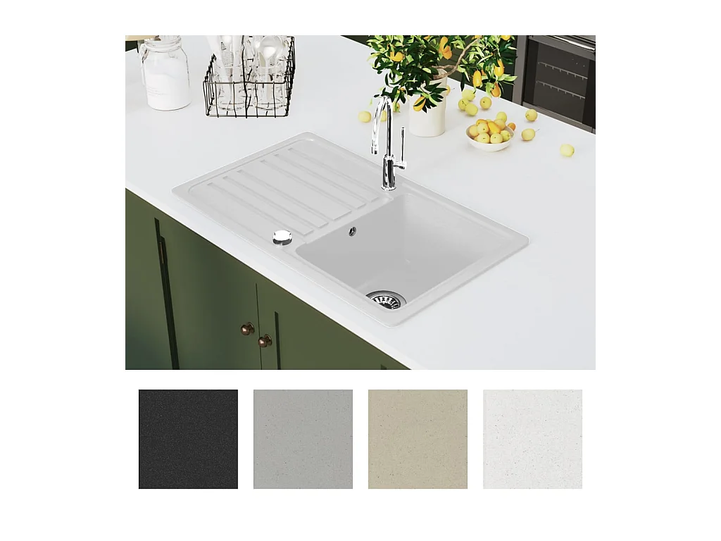 Fregadero de cocina reversible de granito crema de un seno con escurridor