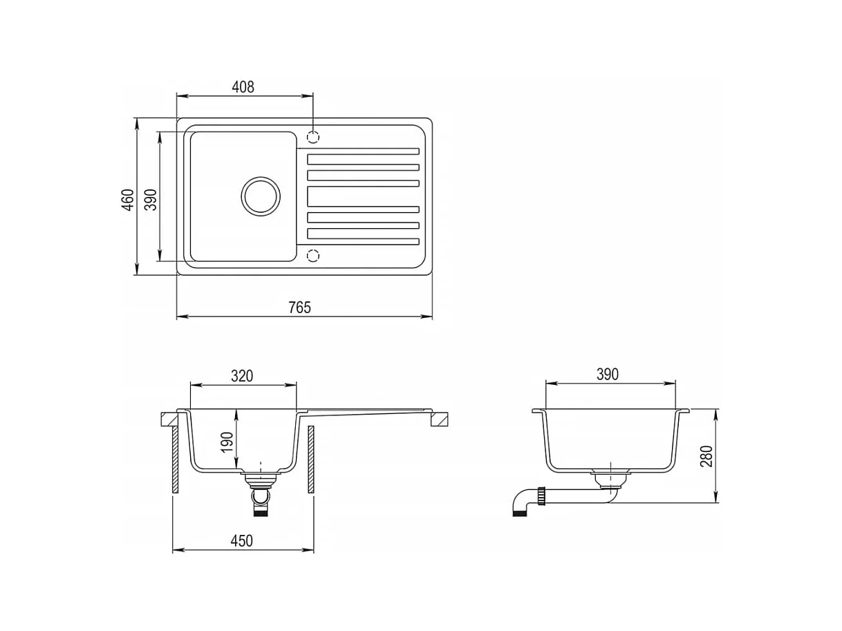 Fregadero de cocina reversible de granito crema de un seno con escurridor