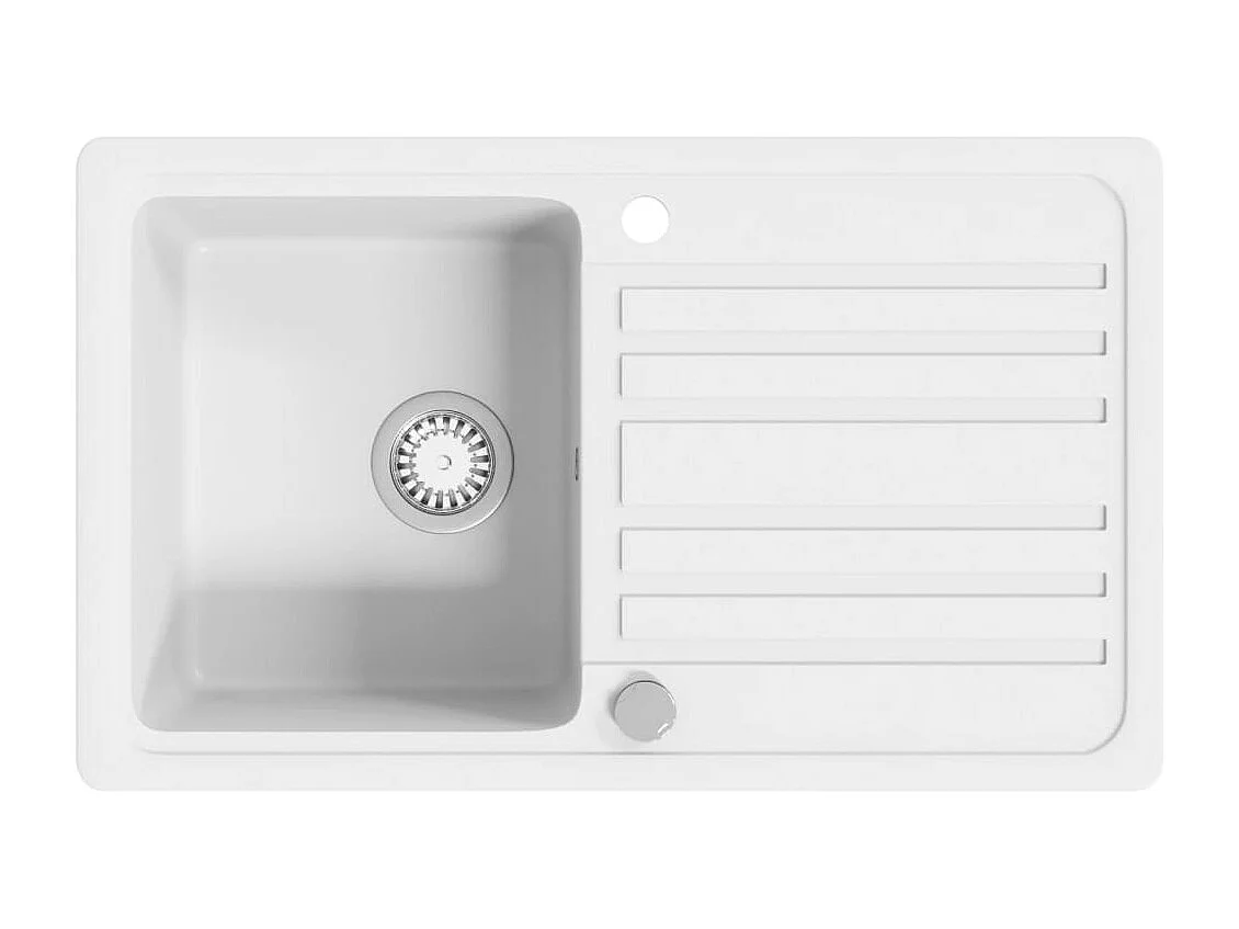 Crèmekleurige granieten spoelbak met enkele kom en afdruipvlak