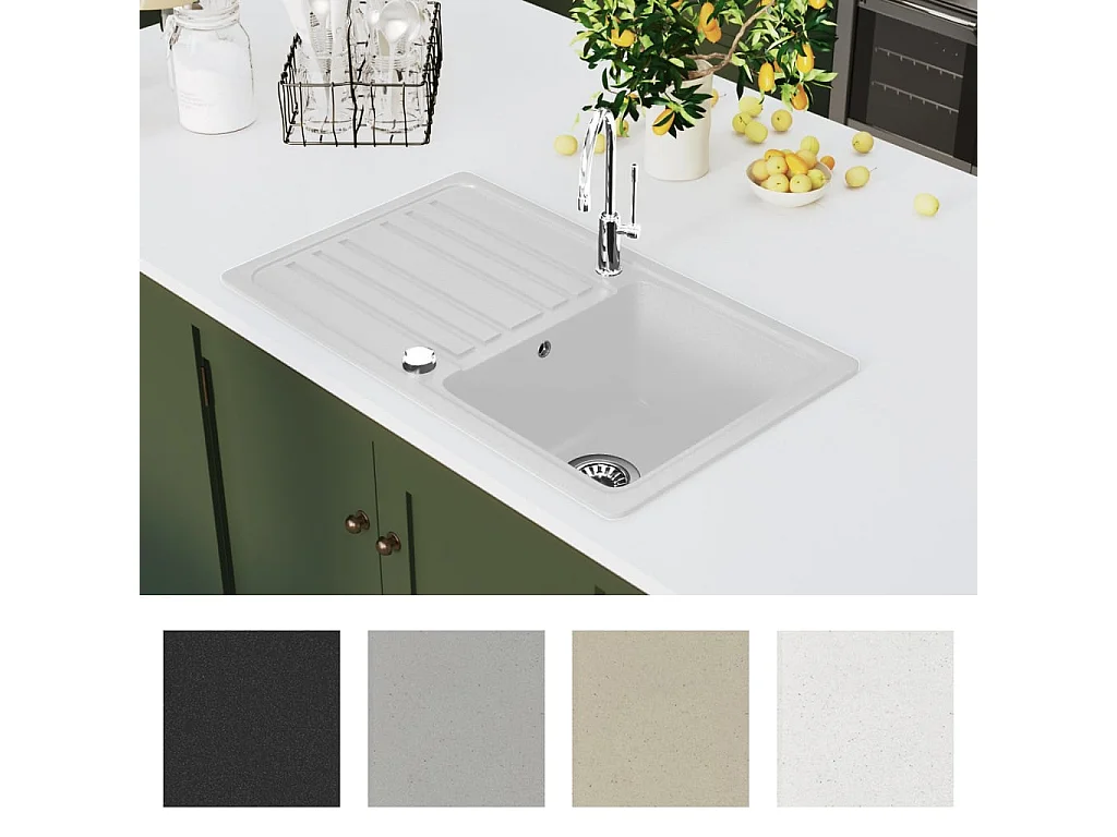 Crèmekleurige granieten spoelbak met enkele kom en afdruipvlak