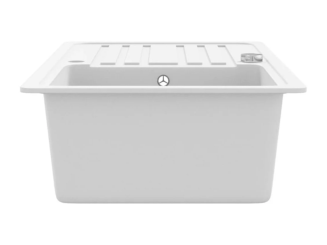 Crèmekleurige granieten spoelbak met enkele kom en afdruipvlak