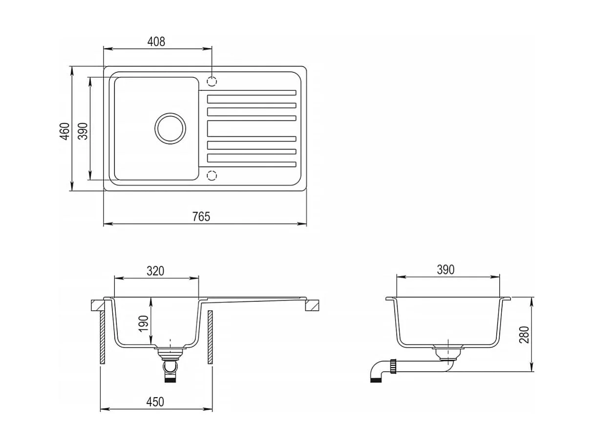 Crèmekleurige granieten spoelbak met enkele kom en afdruipvlak