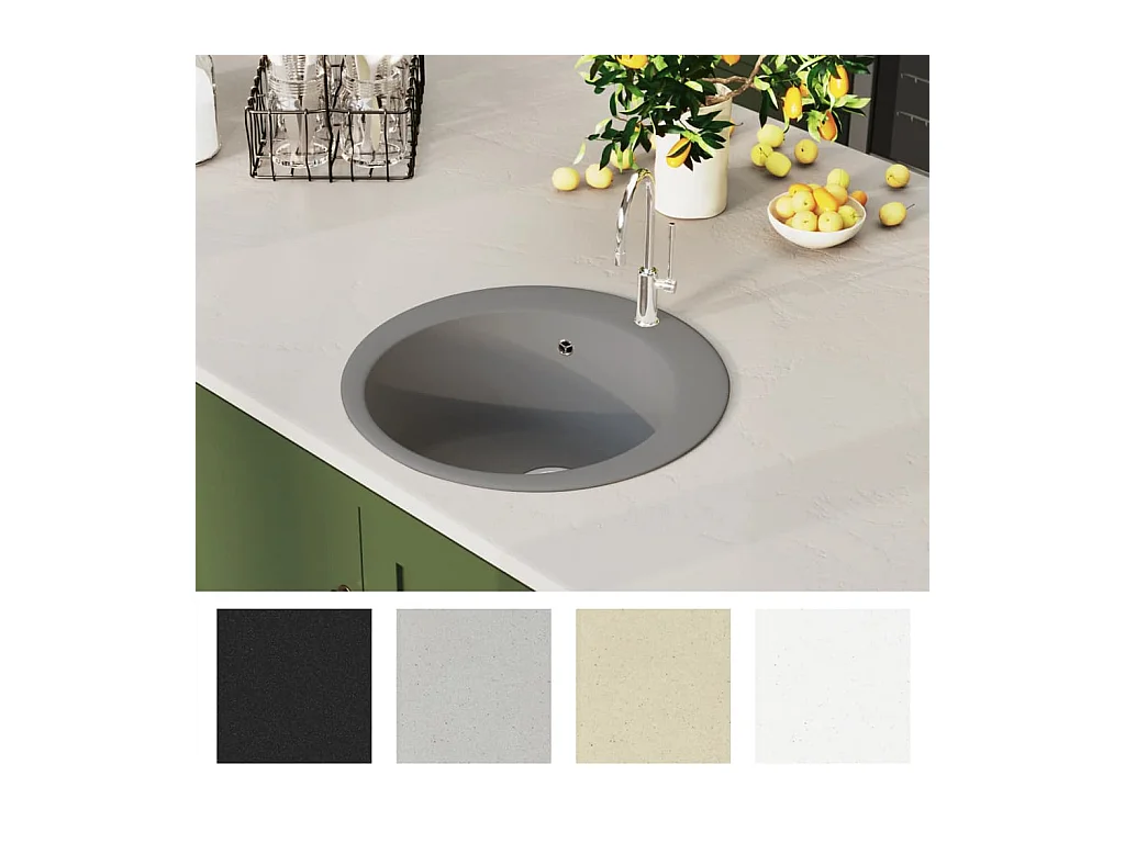 Évier de cuisine en granit Bac unique Rond Gris