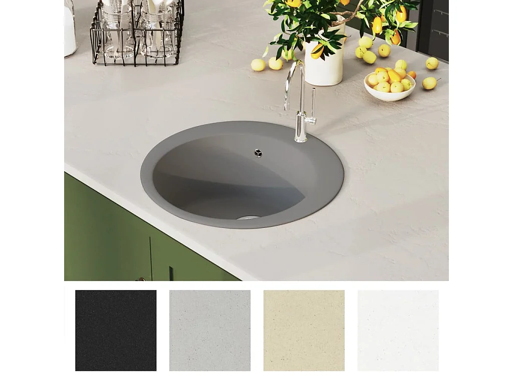 Évier de cuisine en granit Bac unique Rond Gris