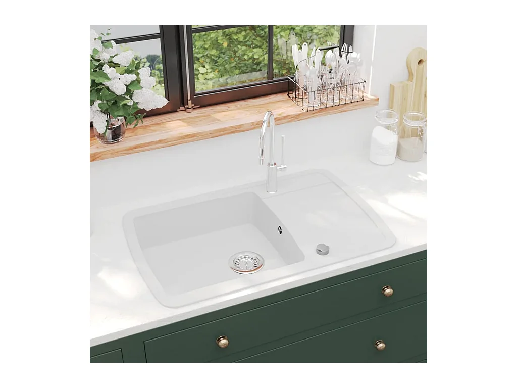 Fregadero de cocina de granito, fregadero individual, blanco