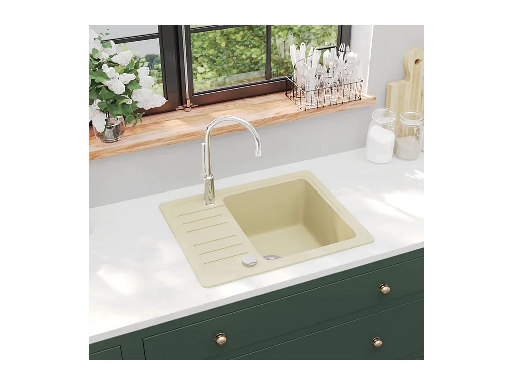 Granieten keukenspoelbak enkele spoelbak beige