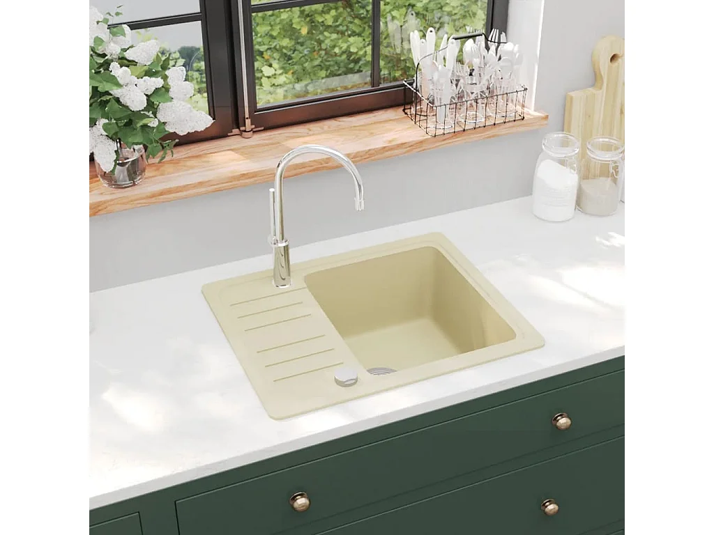 Évier de cuisine Granit Seul lavabo Beige