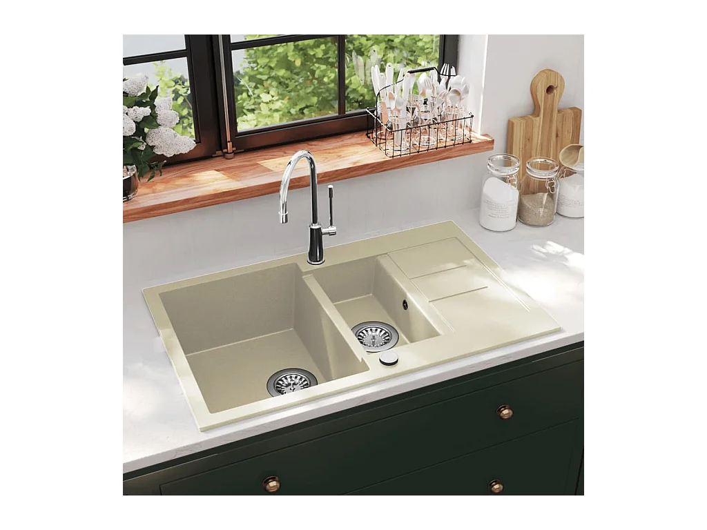 Granieten keukenspoelbak dubbele spoelbak beige
