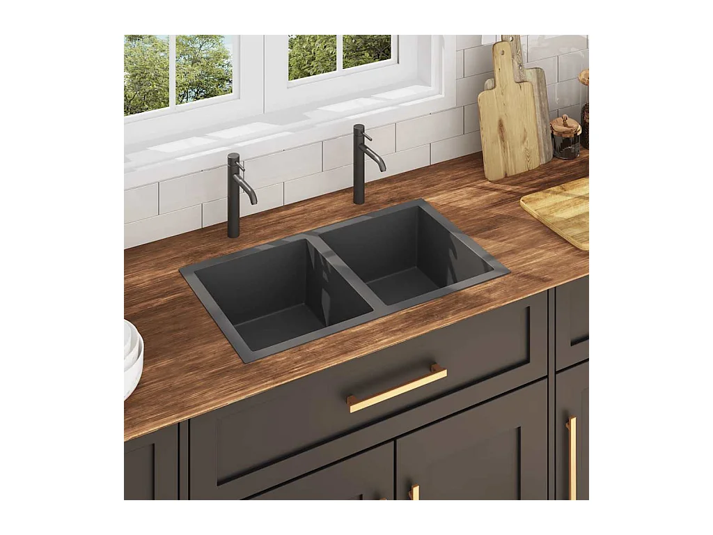 Handgefertigte Küchenspüle aus schwarzem Edelstahl