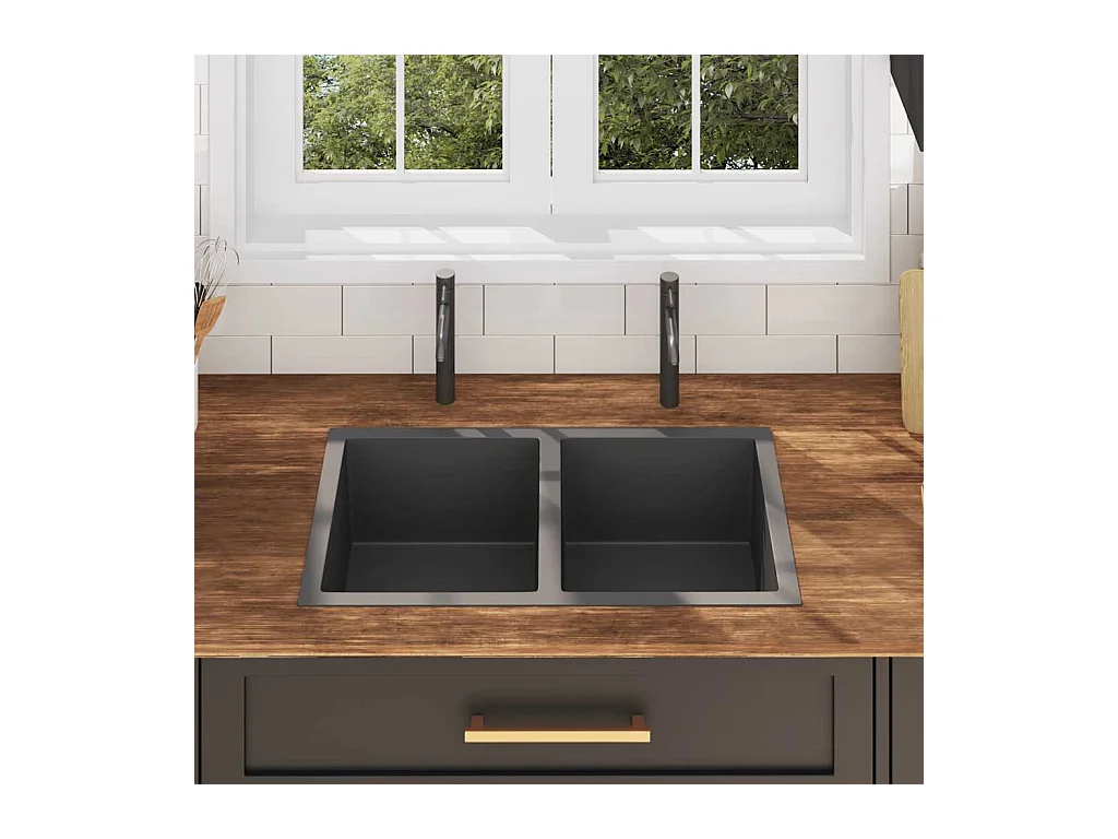 Handgefertigte Küchenspüle aus schwarzem Edelstahl