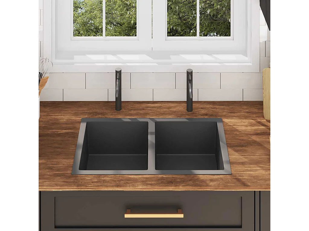 Évier de cuisine fait à la main Noir Acier inoxydable